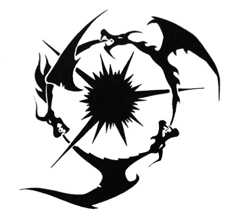 Keltski primjer tetovae 3 zmaja oko sunca, vjeni krug ivota i smrti